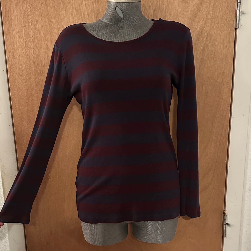 GAP Burgundy and Navy Striped Long Sleeve Top